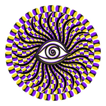 Augenoptische Täuschung psychedelisch. Lineart Vector illustration. Magische himmlische Hexerei. Freimaurerisches Symbol. Handgezeichnetes Logo oder Emblem