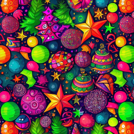 Photo for Decorative Festive Christmas Ornaments Pattern Vivid Colors - Royalty Free Image