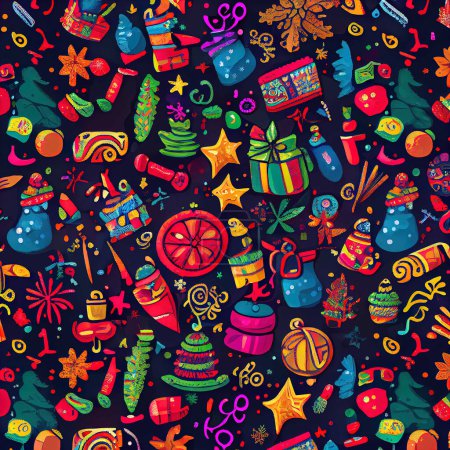 Photo for Decorative Festive Christmas Ornaments Pattern Vivid Colors - Royalty Free Image