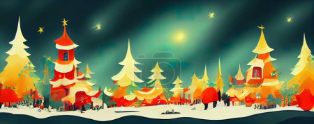 Photo for Lovely Fantasy Magical Surreal Christmas Tree Landscape Background - Royalty Free Image