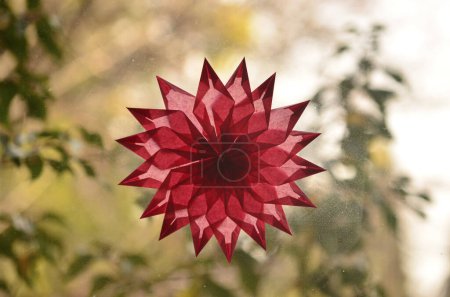 Photo for Red paper flower, red paper mache flower - Royalty Free Image