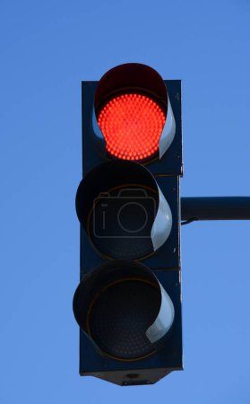 Photo for Traffic light giving the red light, signal to stop traffic - Royalty Free Image
