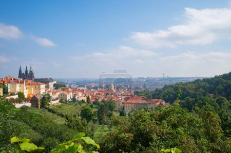 Photo for Prague, Czech Republic - September 26, 2023 - View of the Prague skyline while climbing Petrin Tower. - Royalty Free Image