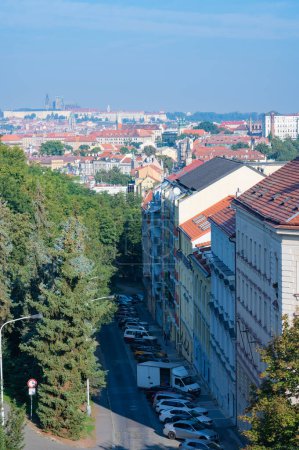 Photo for Prague, Czech Republic - September 27, 2023 - Panoramic view of Prague and the surrounding area while walking on Vysehrad. - Royalty Free Image