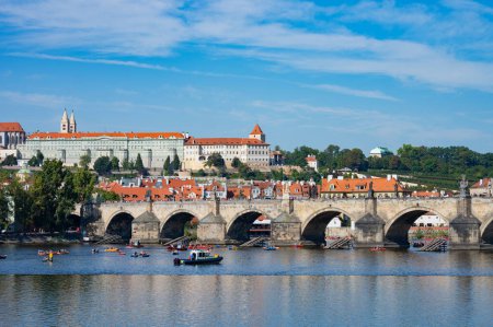 Photo for Prague, Czech Republic - September 28, 2023 - View of Charles Bridge and Prague Old Town. - Royalty Free Image