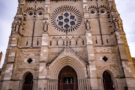 Photo for MOULINS, ALLIER, FRANCE, APRIL 11, 2022 : exteriors and architectural decors of Cathedral of Our Lady of the Annunciation, by various architects, from 15 th to 19th century - Royalty Free Image
