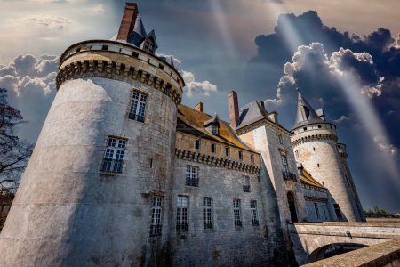 SULLY SUR LOIRE, FRANCE, APRIL 04, 2023 : exteriors and fortress castle of  Sully sur  loire near Orleans, Loire valley, France