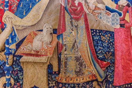 Photo for PARIS, FRANCE, DECEMBER 16, 2023 : The lady and the unicorn, renaissance tapestry, Cluny chapel, Paris, France - Royalty Free Image