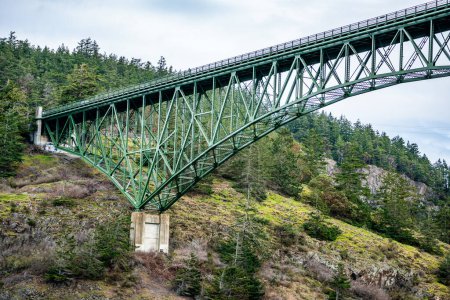 A view of a small section  from below the bridge at Deception Pass in Washington State.