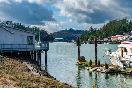 Photo for A view of the Rainbow Bridge and Swinomish Channel in La Conner, Washington. - Royalty Free Image