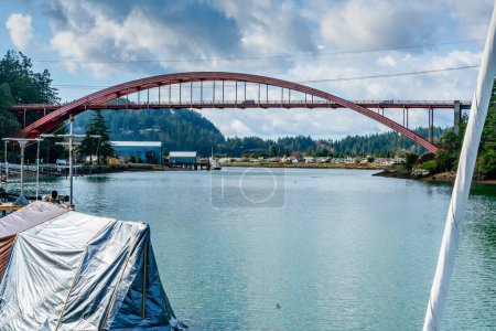 Photo for A view of the Rainbow Bridge and Swinomish Channel in La Conner, Washington. - Royalty Free Image