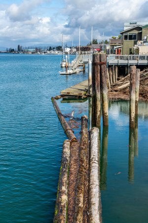 A view of boats on the waterfront in La Conner, Washington.