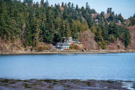 A view of country waterfront homes near Anacortes, Washington.