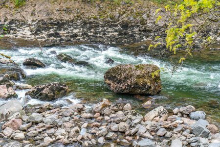 Rocky rapids on the Snoqualmie River in Washington State.