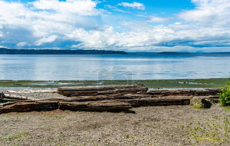 A landscape shot of the Puget Sound from Seahurst Beach Park in Burien, Washington.