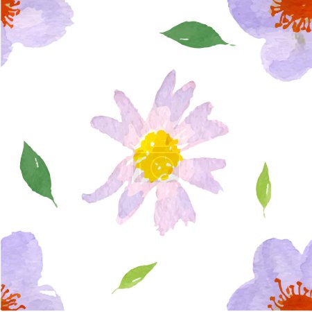 Illustration for Watercolor seamless pattern with flowers, leaves, buds, flower, illustration, vector. - Royalty Free Image