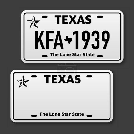 Retro car plate for banner design. Texas state. Isolated vector illustration. Business, icon set.