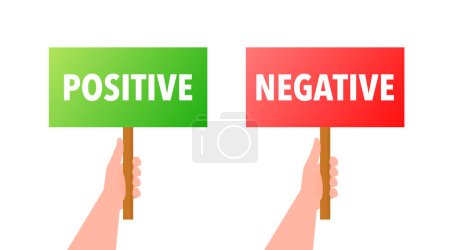 Ilustración de Hands holding posters Positive and negative sign. Good and Bad Icon - Imagen libre de derechos