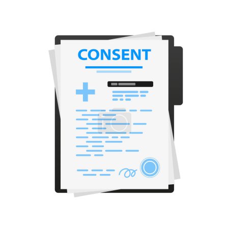 Illustration for The patients consent to the medical procedure. Consent form document. Vector stock illustration. - Royalty Free Image