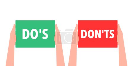 Illustration for Hand holding placard with space for text dos donts. Vector illustration - Royalty Free Image