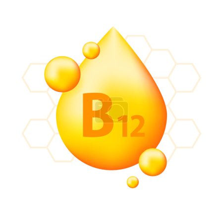 Ilustración de Vitamin b12 with realistic drop. Particles of vitamins in the middle. Vector illustration - Imagen libre de derechos