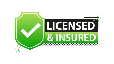 licensed and insured label. Official license and insurance - a guarantee of quality and safety. Vector illustration