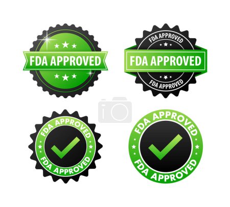 Téléchargez les illustrations : Label approuvé par la Fda. FDA Validated Quality and Safety Assurance. Illustration vectorielle - en licence libre de droit