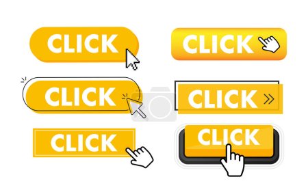 Set of Click button. Hand pointer clicking. Click web buttons. Vector illustration