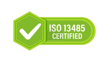 Ilustración de Insignia de certificación de gestión de calidad ISO 13485. Ilustración vectorial. - Imagen libre de derechos