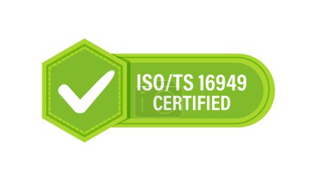 Ilustración de Insignia de certificación de gestión de calidad ISO TS 16949. Ilustración vectorial. - Imagen libre de derechos