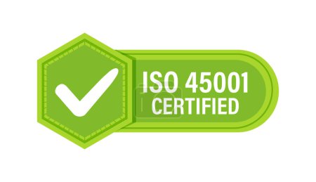 Ilustración de ISO 45001 Insignia de Certificación de Gestión de Calidad. Ilustración vectorial. - Imagen libre de derechos