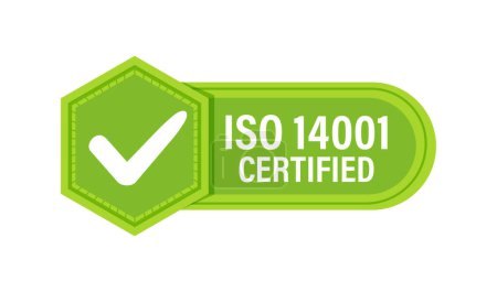 Ilustración de ISO 14001 Insignia de Certificación de Gestión de Calidad. Ilustración vectorial. - Imagen libre de derechos