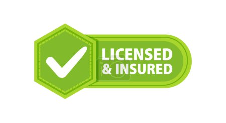 Licensed insured Badge with a check mark. Label or sticker.