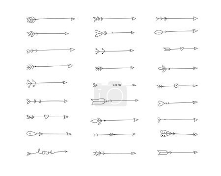 Illustration for Arrows vector tribal boho style design elements. Hand drawn arrows and feather ethnic set - Royalty Free Image
