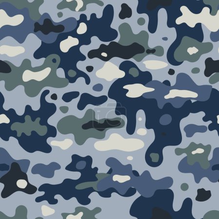 modern blue army vector camouflage print, seamless pattern