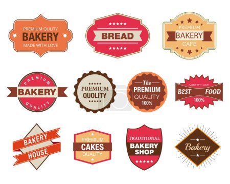 Téléchargez les illustrations : Ensemble de badges et étiquettes de boulangerie rétro vintage - en licence libre de droit