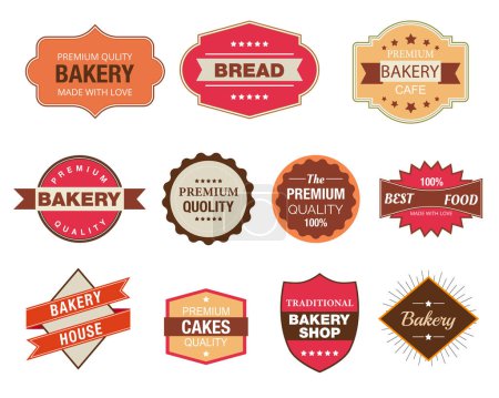 Téléchargez les illustrations : Collection de badges et étiquettes vintage rétro logo boulangerie - en licence libre de droit