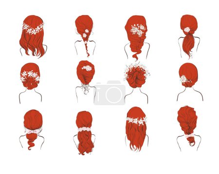Illustration for Girl hairstyle vector set. Beautiful hairstyle woman modern fashion for assortment. - Royalty Free Image
