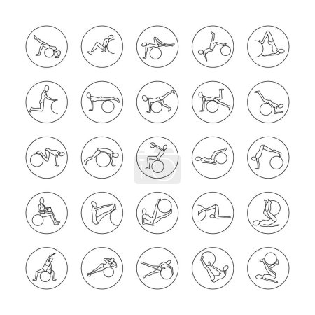 Ilustración de Ejercicios sobre fitball mano dibujado esbozo garabato icono. - Imagen libre de derechos