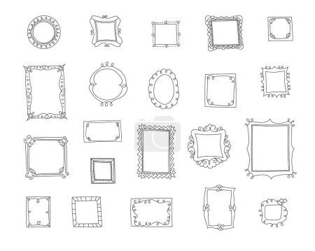 Photo for Set of black round and square vintage frames. Ornament frame for sketchbook or bullet journal. - Royalty Free Image