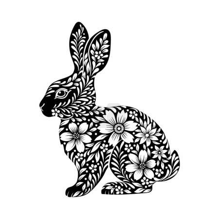 Photo for Black silhouette of a rabbit with a beautiful floral pattern. Illustration for postcard, poster, sticker, pattern - Royalty Free Image