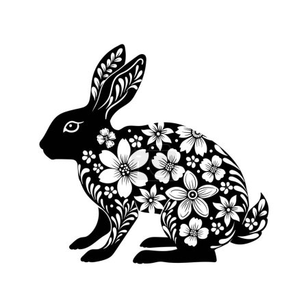 Photo for Easter bunny with floral pattern. Illustration for postcard, poster, sticker, pattern - Royalty Free Image