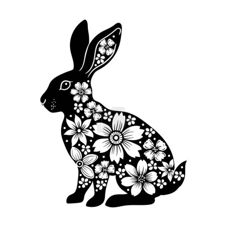 Photo for Easter bunny with floral pattern. Rabbit Paper Cut on white background - Royalty Free Image