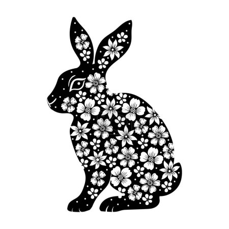 Photo for Monochrome cute decorated rabbit. Illustration for postcard, poster, sticker, pattern - Royalty Free Image