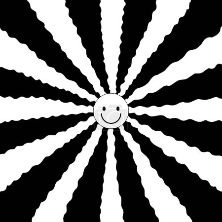 Illustration for Black and white background. Sun with rays, face with a smile - Royalty Free Image
