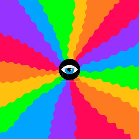 Photo for Psychedelic background with multi-colored rays and an eye in the center. Good for animation - Royalty Free Image
