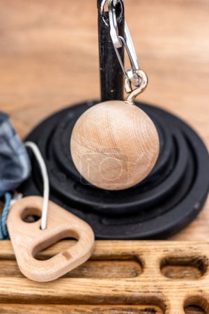 Photo for Climbing equipment. finger and hand strength training. wooden finger trainers. fingerboard and hangboard - Royalty Free Image
