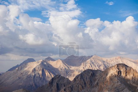 Aladaglar National Park. Cloudy mountain landscape. Glacial mountains, hills. Transmountain trips. Trekking Aladaghlar. Turkey