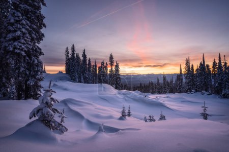 Foto de Amazing colors for this snow covered sunrise in Canada - Imagen libre de derechos