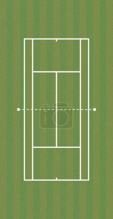 Illustration of a grass tennis court seen from above.